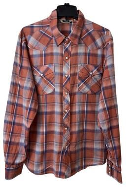 Salt Valley Western Shirt Mens Size XL Orange Plaid Pearl Snap Long Sleeve